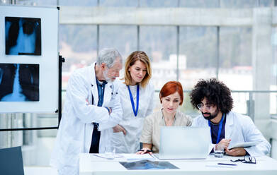 A group of doctors talking about corona virus on conference. - HPIF16097