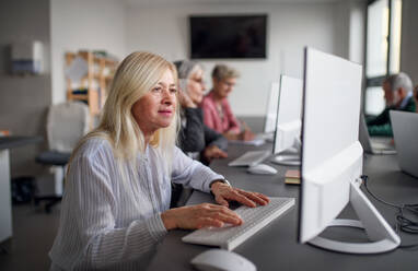 Group of senior people attending computer and technology education class, working. - HPIF16375