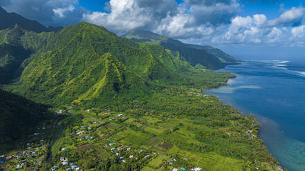 Aerial of Tahiti Iti and its lagoon, Society Islands, French Polynesia, South Pacific, Pacific - RHPLF24129