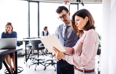 A group of young business people in an office, discussing issues when working. - HPIF18423