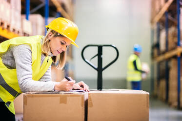 Young workers working together in a warehouse. - HPIF20044