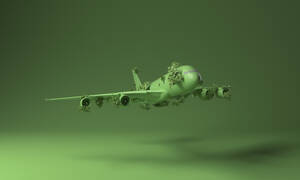 Flugzeug bedeckt mit grünen Pflanzen vor grünem Hintergrund - MSMF00043