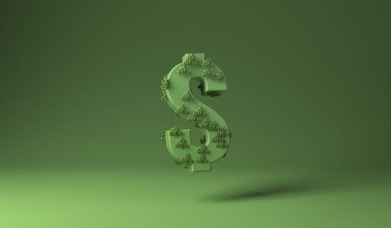 Dollar-Zeichen mit grünen Pflanzen vor grünem Hintergrund bedeckt - MSMF00047
