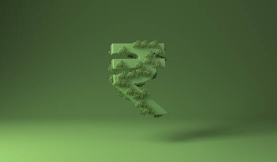 Rupia-Schild mit grünen Pflanzen vor grünem Hintergrund - MSMF00056