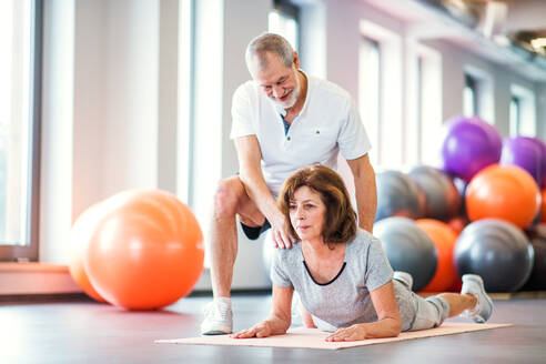 Ältere Physiotherapeutin bei der Arbeit mit einer älteren Patientin. - HPIF22655