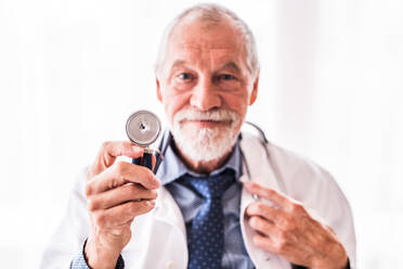 Portrait of a senior doctor with stethoscope in his office. - HPIF23194