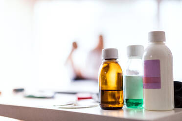 Medicine on a desk at the doctors office. - HPIF23230