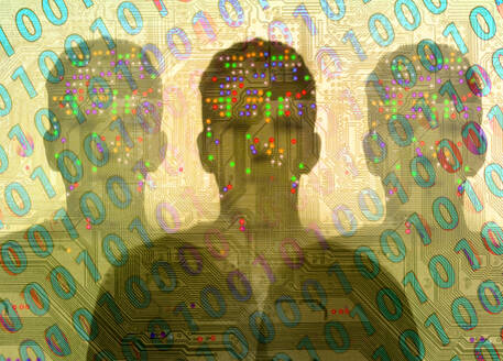 Silhouette of man overlaid against binary code - GWAF00181