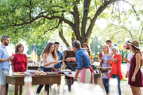 Family celebration outside in the backyard. Barbecue party. - HPIF28111