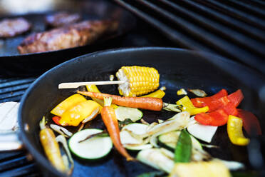 Gemüse auf dem Grill, Familienfest im Garten, große Gartenparty. - HPIF28117