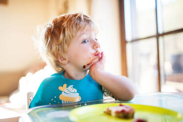 A cute toddler boy eating at home. - HPIF29826
