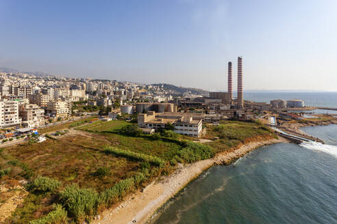 Aerial view of power plant, Jounieh, Beirut, Lebanon. - AAEF18175