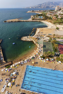 Aerial view of luxury resorts along the coast, Jounieh, Beirut, Lebanon. - AAEF18179