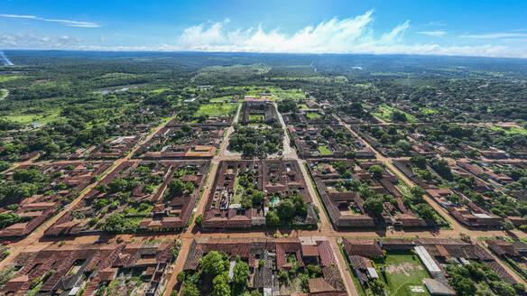 Aerial of the Concepcion Mission, Jesuit Missions of Chiquitos, UNESCO World Heritage Site, Santa Cruz department, Bolivia, South America - RHPLF24220