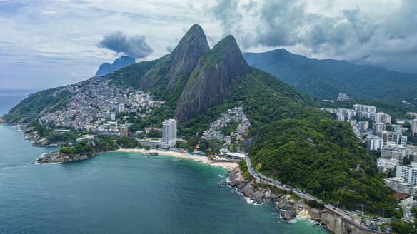 Aerial of Two Brothers Peak, Rio de Janeiro, Brazil, South America - RHPLF24252