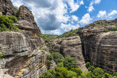 Sandstone cliffs at Pedra Furada, Serra da Capivara National Park, UNESCO World Heritage Site, Piaui, Brazil, South America - RHPLF24269