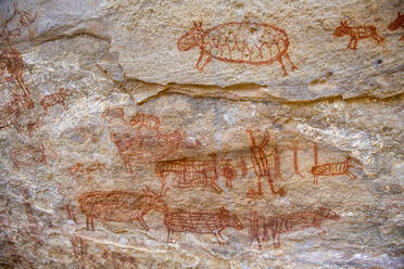 Rock art painting at Pedra Furada, Serra da Capivara National Park, UNESCO World Heritage Site, Piaui, Brazil, South America - RHPLF24270