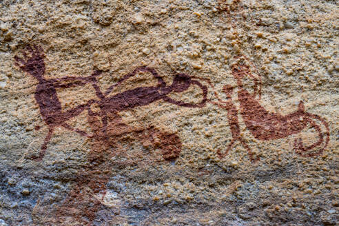 Rock art painting at Pedra Furada, Serra da Capivara National Park, UNESCO World Heritage Site, Piaui, Brazil, South America - RHPLF24272