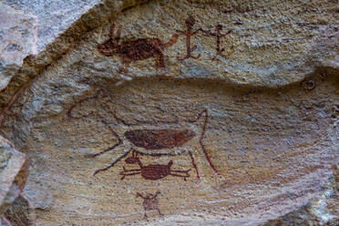 Rock art painting at Pedra Furada, Serra da Capivara National Park, UNESCO World Heritage Site, Piaui, Brazil, South America - RHPLF24278