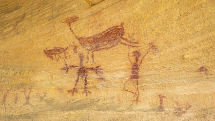 Rock art painting at Pedra Furada, Serra da Capivara National Park, UNESCO World Heritage Site, Piaui, Brazil, South America - RHPLF24284