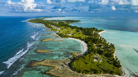 Aerial of Home Island, Cocos (Keeling) Islands, Australian Indian Ocean Territory, Australia, Indian Ocean - RHPLF24303