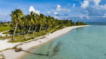 Aerial of white sand beach on Home Island, Cocos (Keeling) Islands, Australian Indian Ocean Territory, Australia, Indian Ocean - RHPLF24304