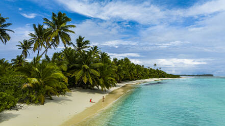 Aerial of white sand beach on Direction Island, Cocos (Keeling) Islands, Australian Indian Ocean Territory, Australia, Indian Ocean - RHPLF24306