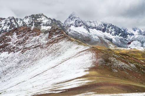 Snow-covered landscape near Rainbow Mountain (Vinicunca), Cusco, Peru, South America - RHPLF24407