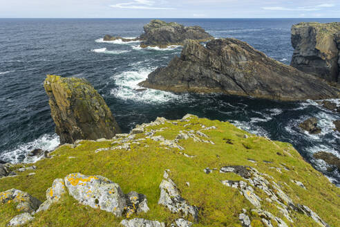 Sea stacks by Butt of Lewis lighthouse, Port of Ness, Island of Harris, Outer Hebrides, Scotland, United Kingdom, Europe - RHPLF24419