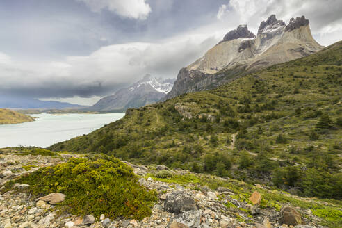 Lake Nordenskjold and peaks of Los Cuernos, Torres del Paine National Park, Patagonia, Chile, South America - RHPLF24450
