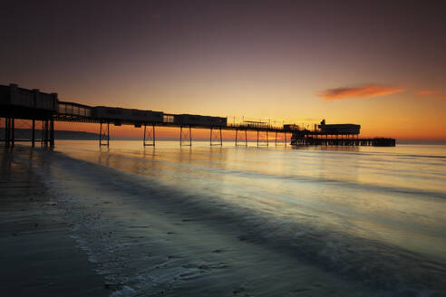Sandown Pier at sunrise, Isle of Wight, England, United Kingdom, Europe - RHPLF24576