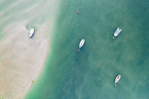 Aerial image of boats in the Camel Estuary near Rock, Cornwall, England, United Kingdom, Europe - RHPLF24595