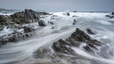 Stormy seashore at Finnygook Beach, Portwrinkle, Cornwall, England, United Kingdom, Europe - RHPLF24608