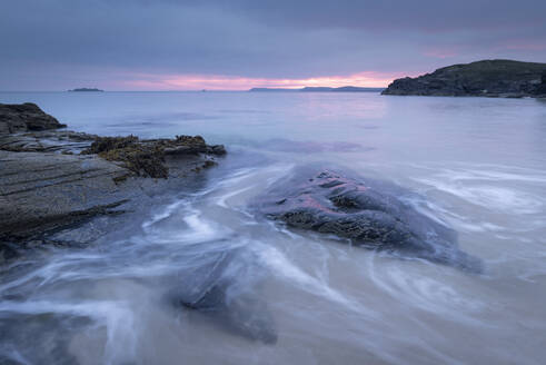 Sunrise over Mother Ivey's Bay on the North Cornish coast, Cornwall, England, United Kingdom, Europe - RHPLF24611