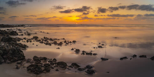 View of beach and the Atlantic Ocean at sunrise, Corralejo Natural Park, Fuerteventura, Canary Islands, Spain, Atlantic, Europe - RHPLF24670