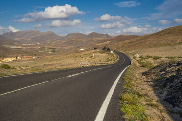 View of road, landscape and mountains near La Pared, La Pared, Fuerteventura, Canary Islands, Spain, Atlantic, Europe - RHPLF24682