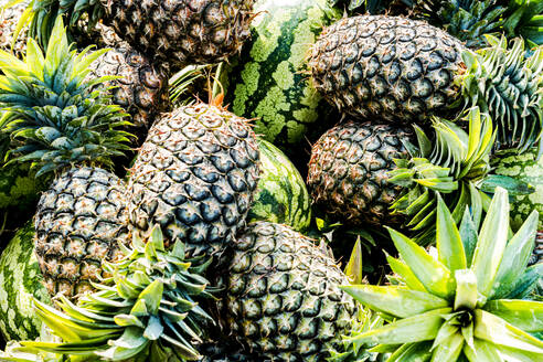 Pineapples and watermelon, Zanzibar, Tanzania, East Africa, Africa - RHPLF24707