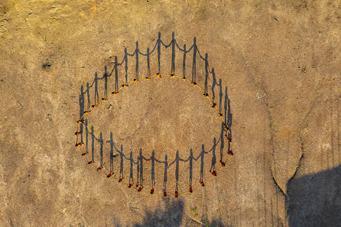 Aerial view of Yanomami tribe, in a circle, and shadows, southern Venezuela, South America - RHPLF24731