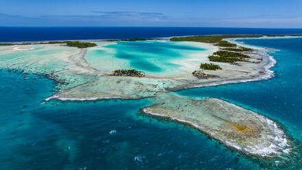 Aerial of the Blue Lagoon, Rangiroa atoll, Tuamotus, French Polynesia, South Pacific, Pacific - RHPLF24746