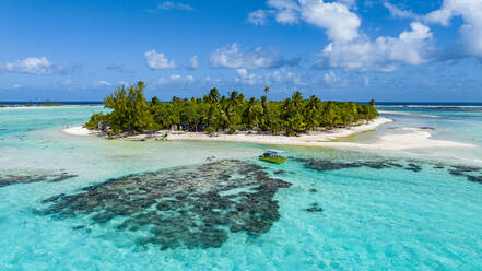 Aerial of the Blue Lagoon, Rangiroa atoll, Tuamotus, French Polynesia, South Pacific, Pacific - RHPLF24750