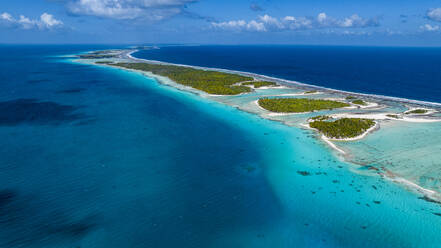 Aerial of the Ile aux Recifs, Rangiroa atoll, Tuamotus, French Polynesia, South Pacific, Pacific - RHPLF24761