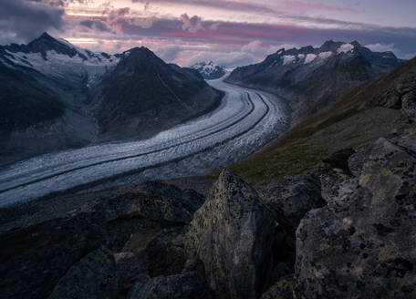 The biggest glacier in the Alps, the Aletsch glacier, UNESCO World Heritage Site, Bernese Oberland, Switzerland, Europe - RHPLF24805