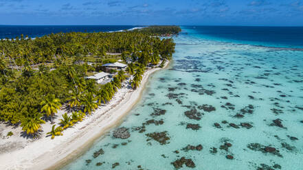 Aerial of the lagoon of Fakarava, Tuamotu archipelago, French Polynesia, South Pacific, Pacific - RHPLF24810