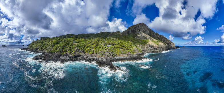 Panoramic aerial of Pitcairn island, British Overseas Territory, South Pacific, Pacific - RHPLF24822