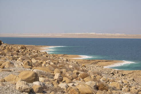 The shore with white salt formation on the beach, Dead Sea, Jordan, Middle East - RHPLF24853