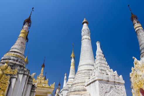 Low angle of Indein (Inn Dein) (Inn Thein) pagodas, Lake Inle, Shan State, Myanmar (Burma), Asia - RHPLF24890