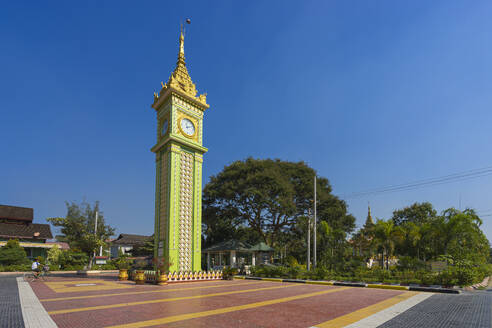 Clock tower at campus of State Pariyatti Sasana University, Mandalay, Myanmar (Burma), Asia - RHPLF24899