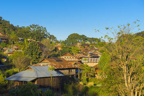 Houses in mountain village near Hsipaw, Shan State, Myanmar (Burma), Asia - RHPLF24925