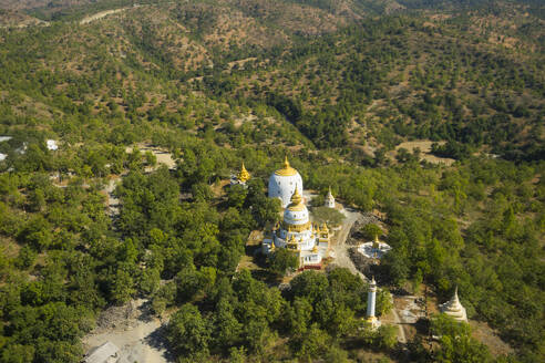 High angle view of pagoda near Maha Bodhi Ta Htaung Standing Buddha, Monywa, Myanmar (Burma), Asia - RHPLF24926