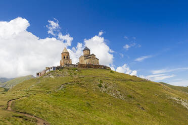 Gergeti Trinity Church (Holy Trinity Church) (Tsminda Sameba), Kazbegi mountains, Georgia, Central Asia, Asia - RHPLF24939